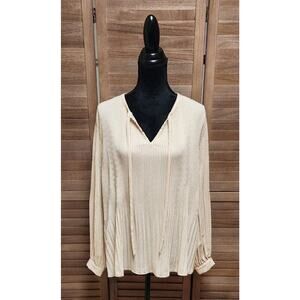 Adrianna Papell New Pink Polka Dot Long Sleeve Tie Neck Pleated Blouse Size XL